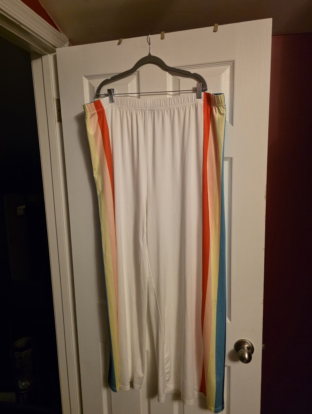 Rebdolls White Wide Leg Pants with Multicolor Side Stripes - Picture 6 of 7